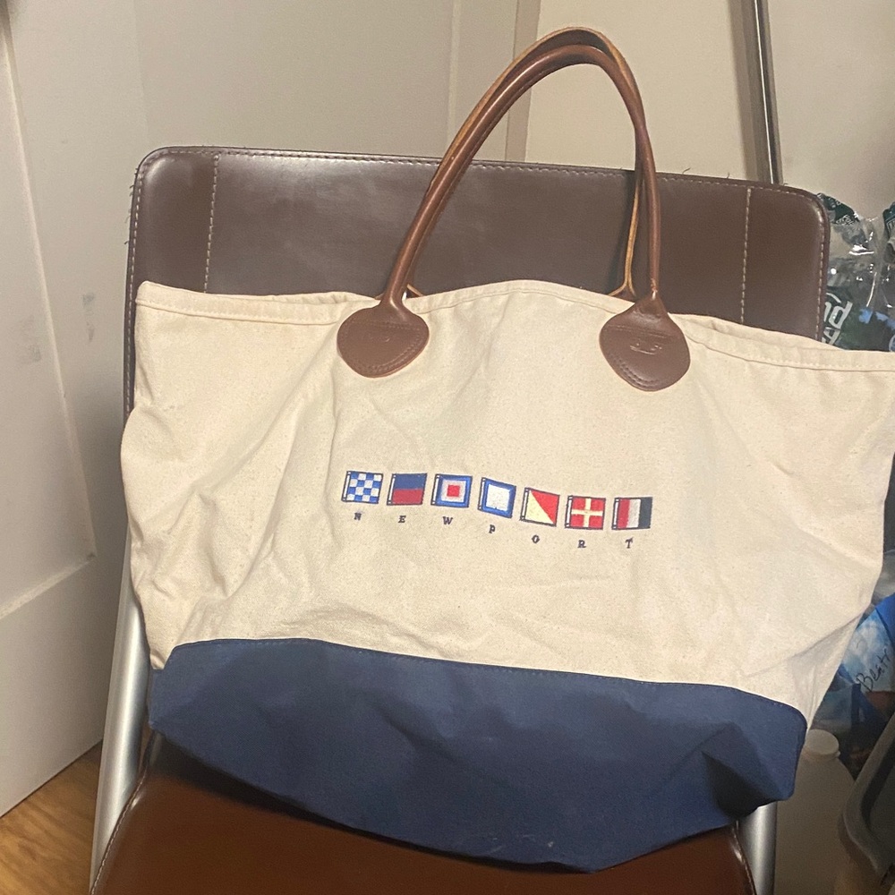 Vineyard Vines Nautical Duffel Bag - Cream and Blue, VINTAGE